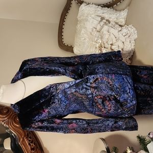 Ann Taylor Loft 2pc Blue Floral Velvet Pants & Jacket Suit Set